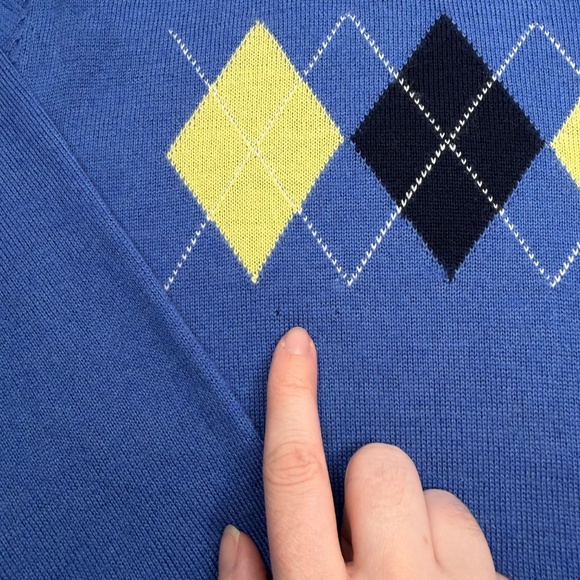 Club Room Men’s XXL Blue V-Neck Sweater Argyle Italian Merino Wool Bowling Retro - Picture 6 of 8